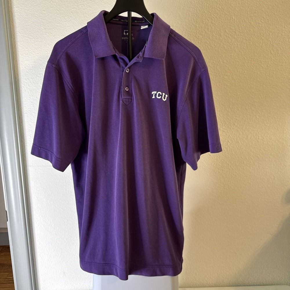 Cutter & Buck TCU Horned Frogs Purple Short Sleeve Polo Embroidered Size L